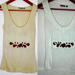 Two Mexx Tank Tops in White and Cream with Tortoiseshell Beads Size XS